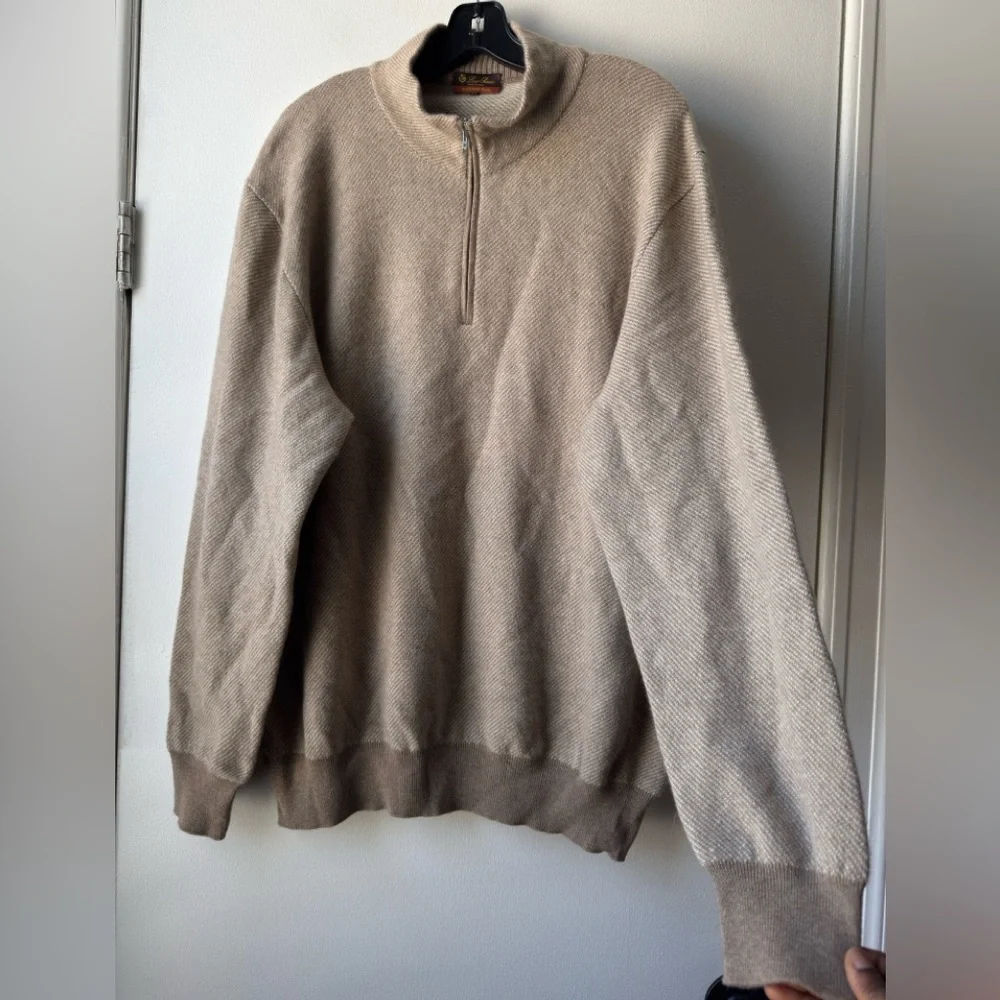 Loro Piana Roadster Pull 100% Cashmere Tan Half Zip-Up Sweater